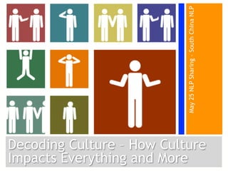 May 25 NLP Sharing – South China NLP
Decoding Culture – How Culture
Impacts Everything and More
 