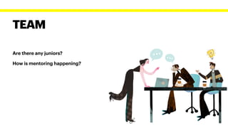 TEAM
Are there any juniors?


How is mentoring happening?


 