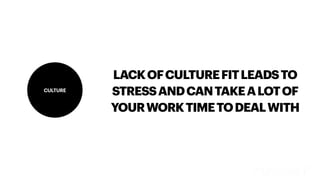LACKOFCULTUREFITLEADSTO
STRESSANDCANTAKEALOTOF
YOURWORKTIMETODEALWITH
CULTURE
 
