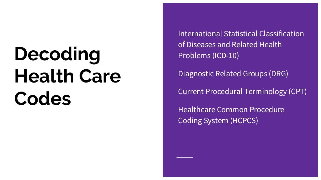 Decoding healthcare codes ICD10, DRG, CPT, HCPCS