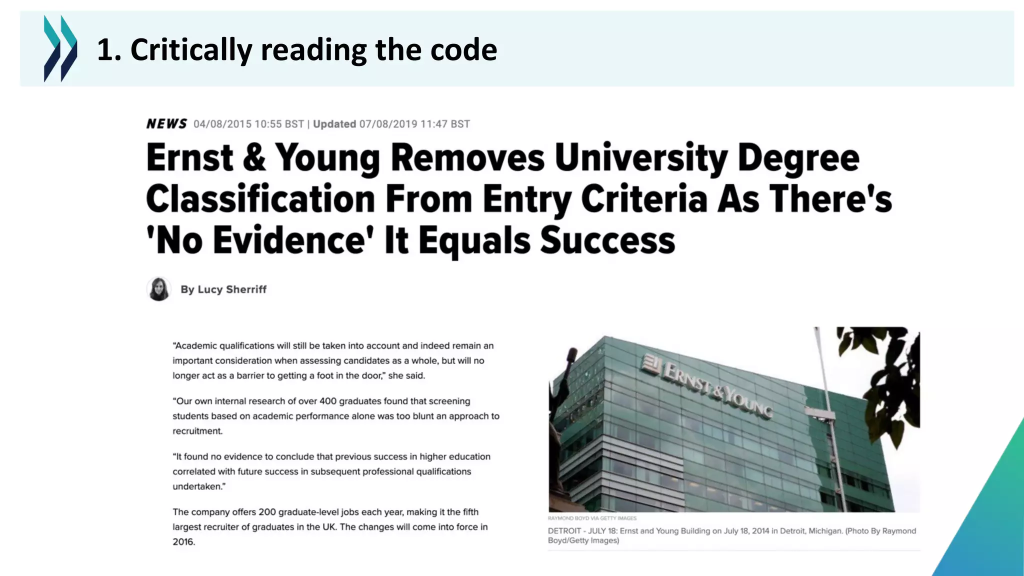 1. Critically reading the code
 