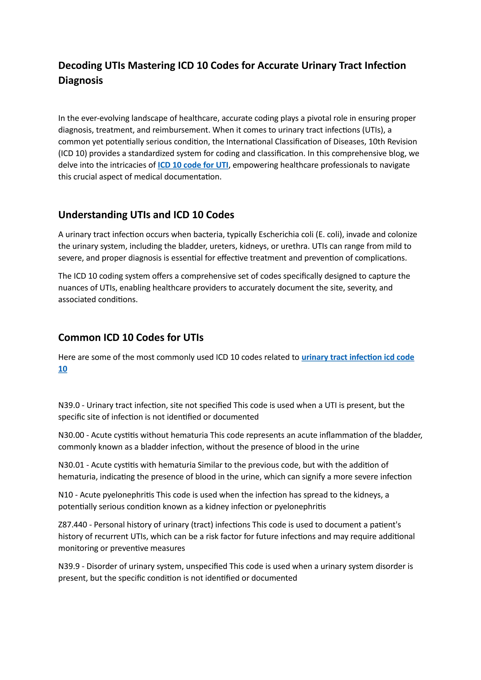 Decoding UTIs Mastering ICD10 Codes for Accurate Urinary Tract