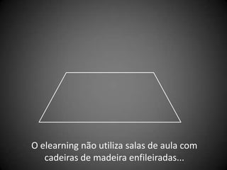 O elearning não utiliza salas de aula com
   cadeiras de madeira enfileiradas...
 