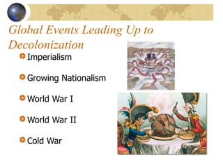 Global Events Leading Up to
Decolonization
Imperialism
Growing Nationalism
World War I
World War II
Cold War
 