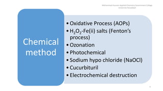 Decolorization Process Decolourization of textile waste water and dye effluent | PDF