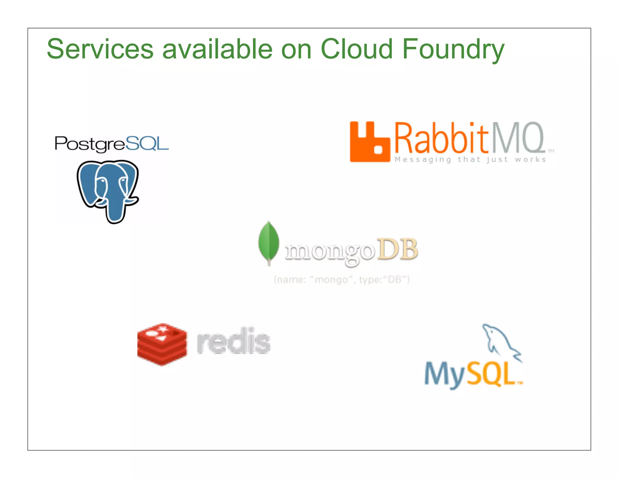 Services available on Cloud Foundry




                                      81
 