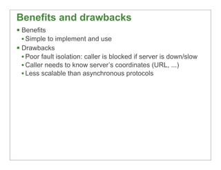 Benefits and drawbacks
§ Benefits
   • Simple to implement and use
§ Drawbacks
   • Poor fault isolation: caller is bloc...