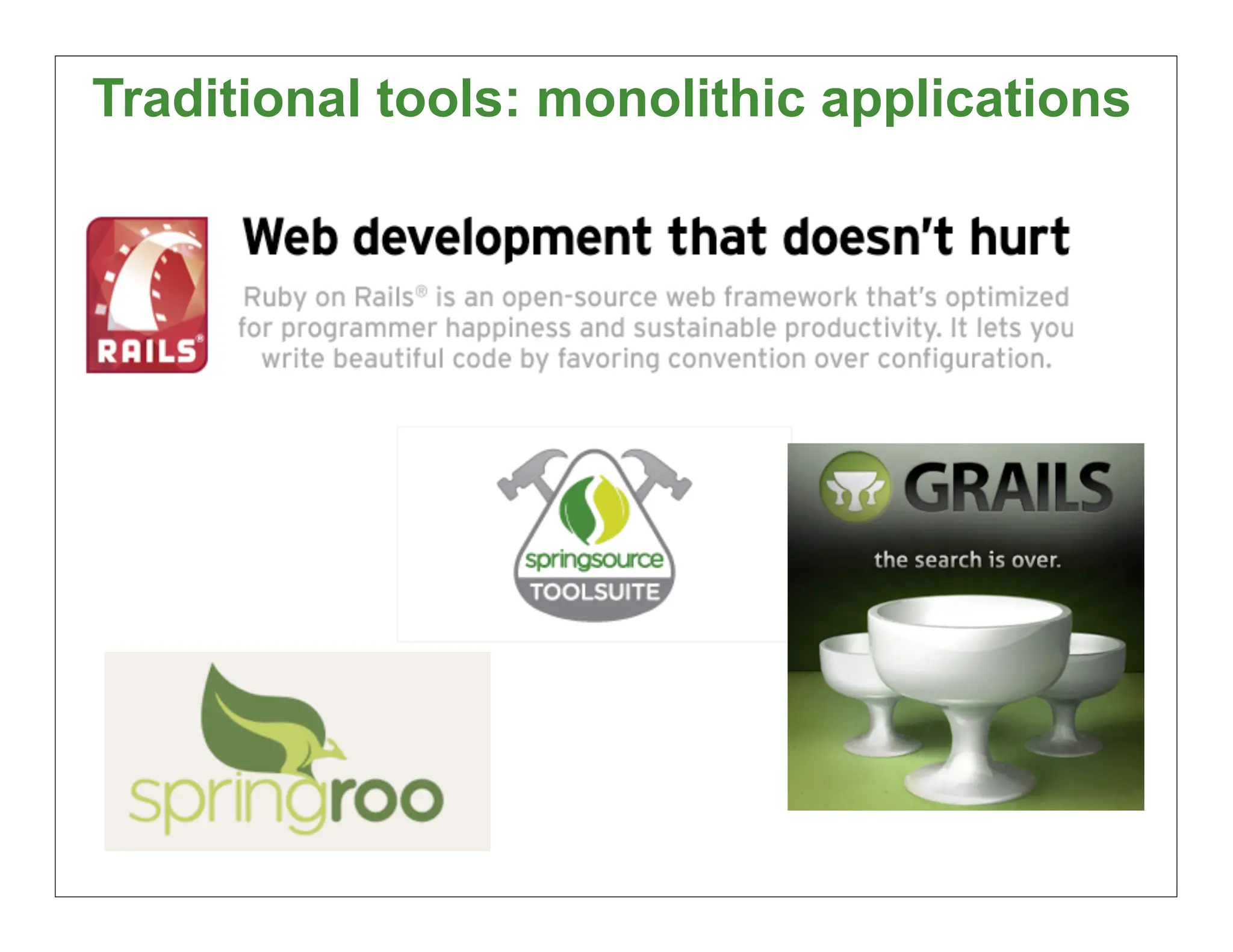 Traditional tools: monolithic applications




                                         45
 