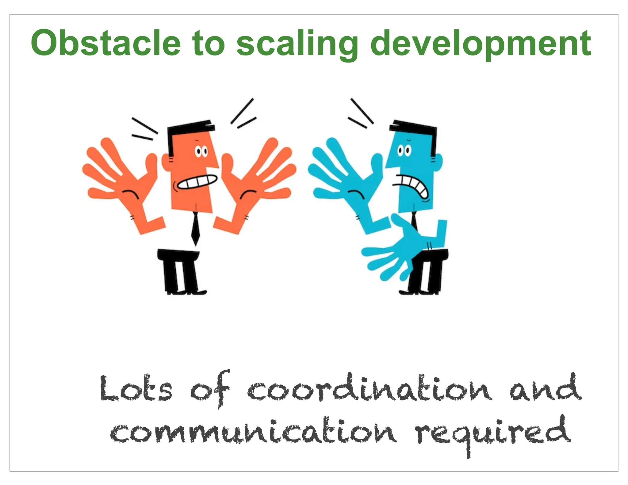 Obstacle to scaling development




   Lots of coordination and
    communication required        18
 