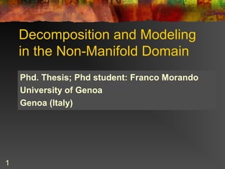 Decomposition and Modeling
in the Non-Manifold Domain
Phd. Thesis; Phd student: Franco Morando
University of Genoa
Genoa (Italy)
1
 