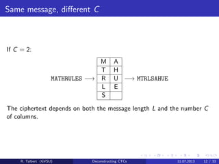 Deconstructing Columnar Transposition Ciphers | PDF