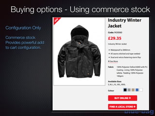 blue-bag
Buying options - Using commerce stock
Conﬁguration Only
!
Commerce stock
Provides powerful add
to cart conﬁguration.
!
 