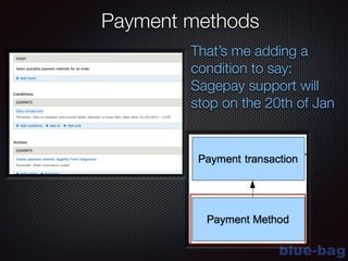 blue-bag
That’s me adding a
condition to say:
Sagepay support will
stop on the 20th of Jan
Payment methods
 
