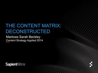 THE CONTENT MATRIX: 
DECONSTRUCTED 
Marlowe Sarah Beckley 
Content Strategy Applied 2014 
 