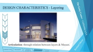 DESIGN CHARACTERISTICS - Layering
1
2
3

4
5

Articulation: through relation between layers & Masses.
INTRODUCTION

PHILOSOPHY

HISTORICAL
BACKGROUND

CHARACTERISTICS

CRITIQUES

 