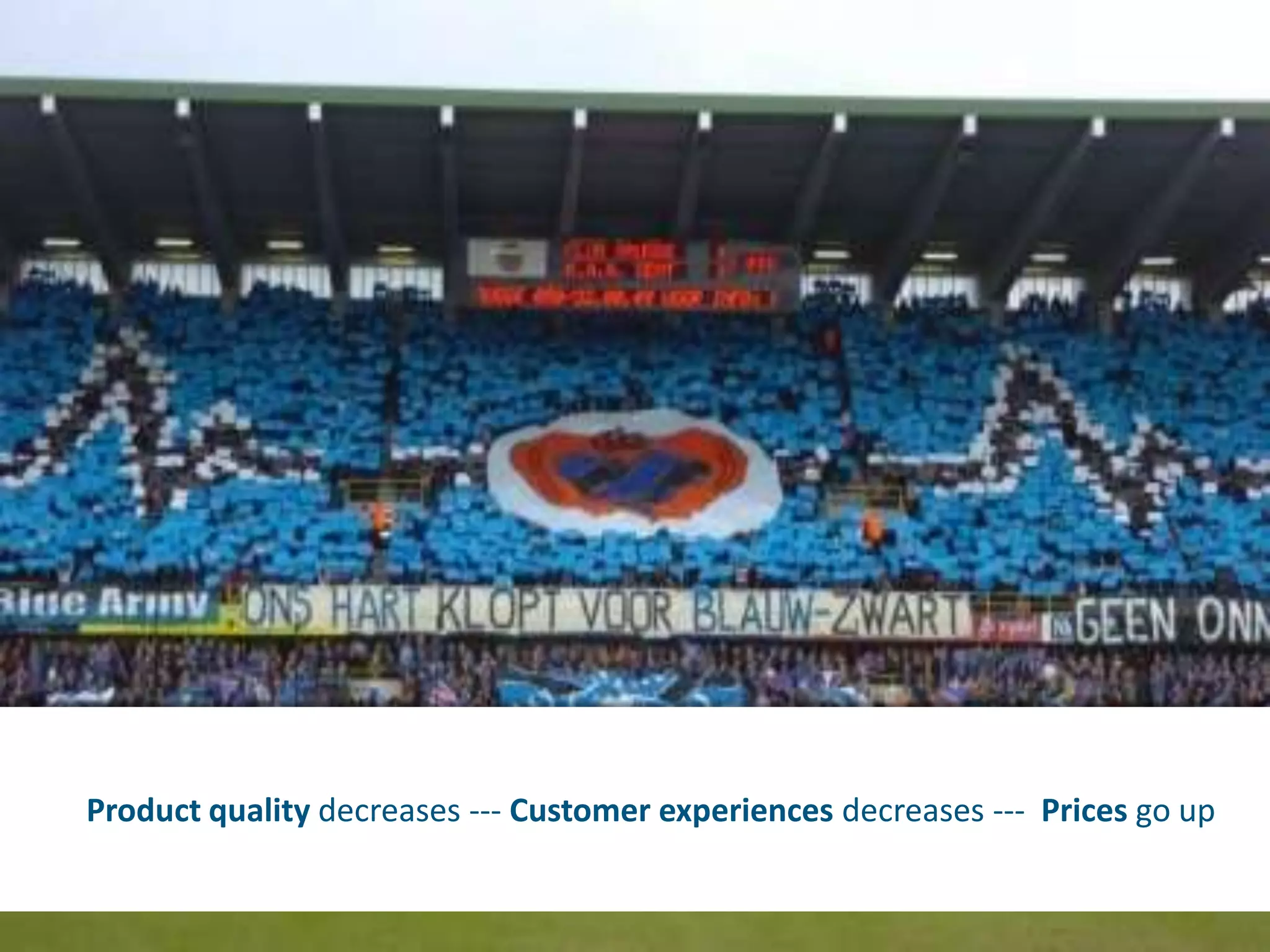 Product quality decreases --- Customer experiences decreases ---  Prices go up