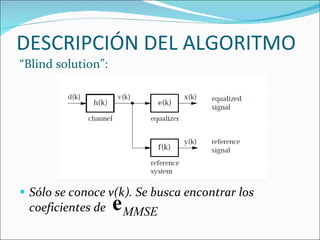 “ Blind solution”: Sólo se conoce v(k). Se busca encontrar los coeficientes de  DESCRIPCIÓN DEL ALGORITMO 