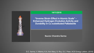 “Inverse Strain Effect in Atomic Scale” -
Enhanced Hydrogen Evolution Activity and
Durability in Cu substituted Palladseite
Saurav Chandra Sarma
14/11/2018
S.C. Sarma, V. Mishra, K.A. Ann Mary, S. Roy, S.C. Peter, ACS Energy Letters, (2018)
1
 