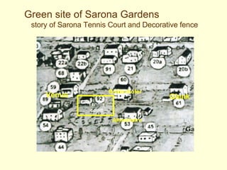 Green site of Sarona Gardens   story of Sarona Tennis Court and Decorative fence   Tennis court Baldenhofer Glenk Venus Altersheim 