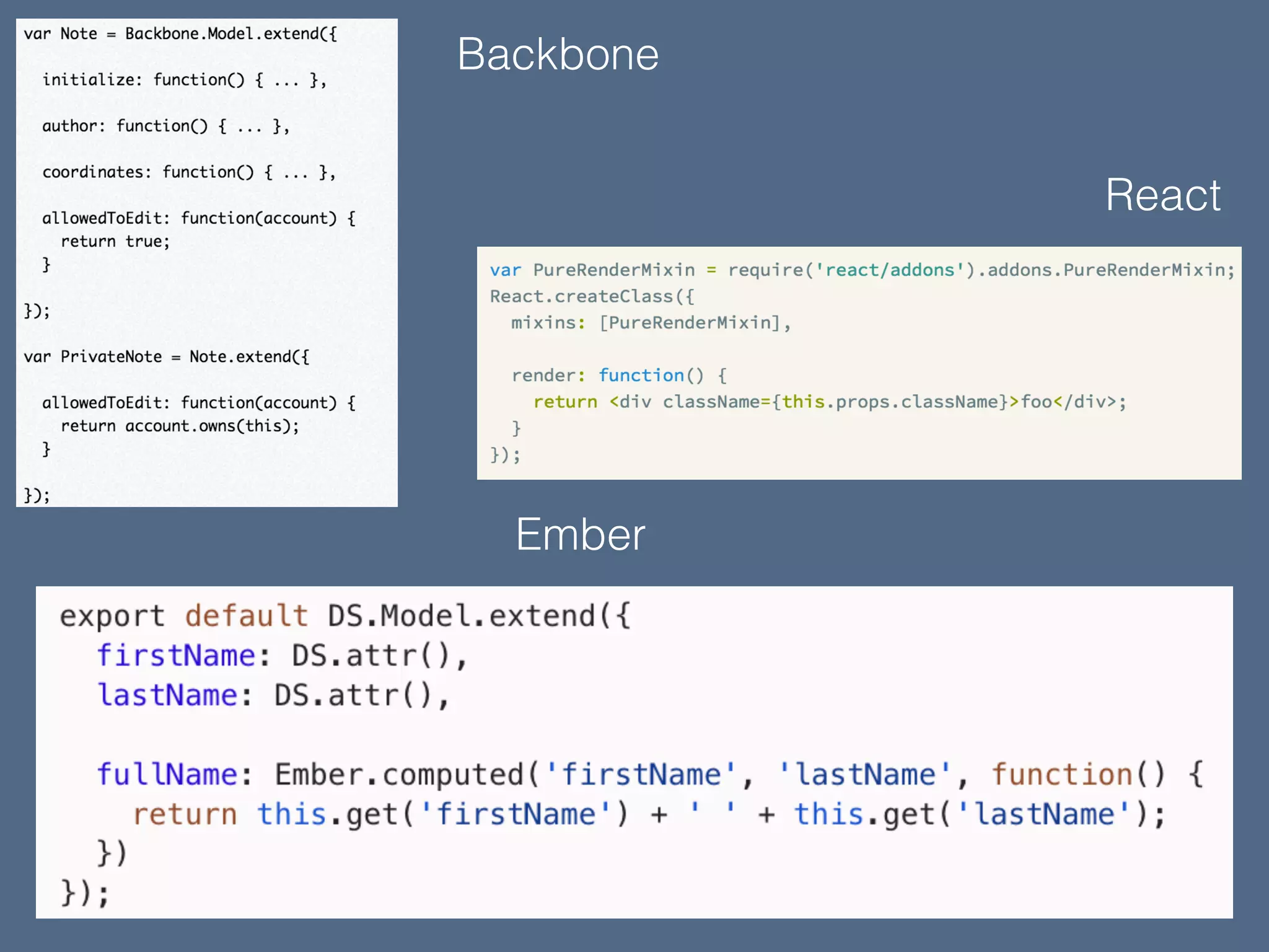 Backbone
React
Ember
 