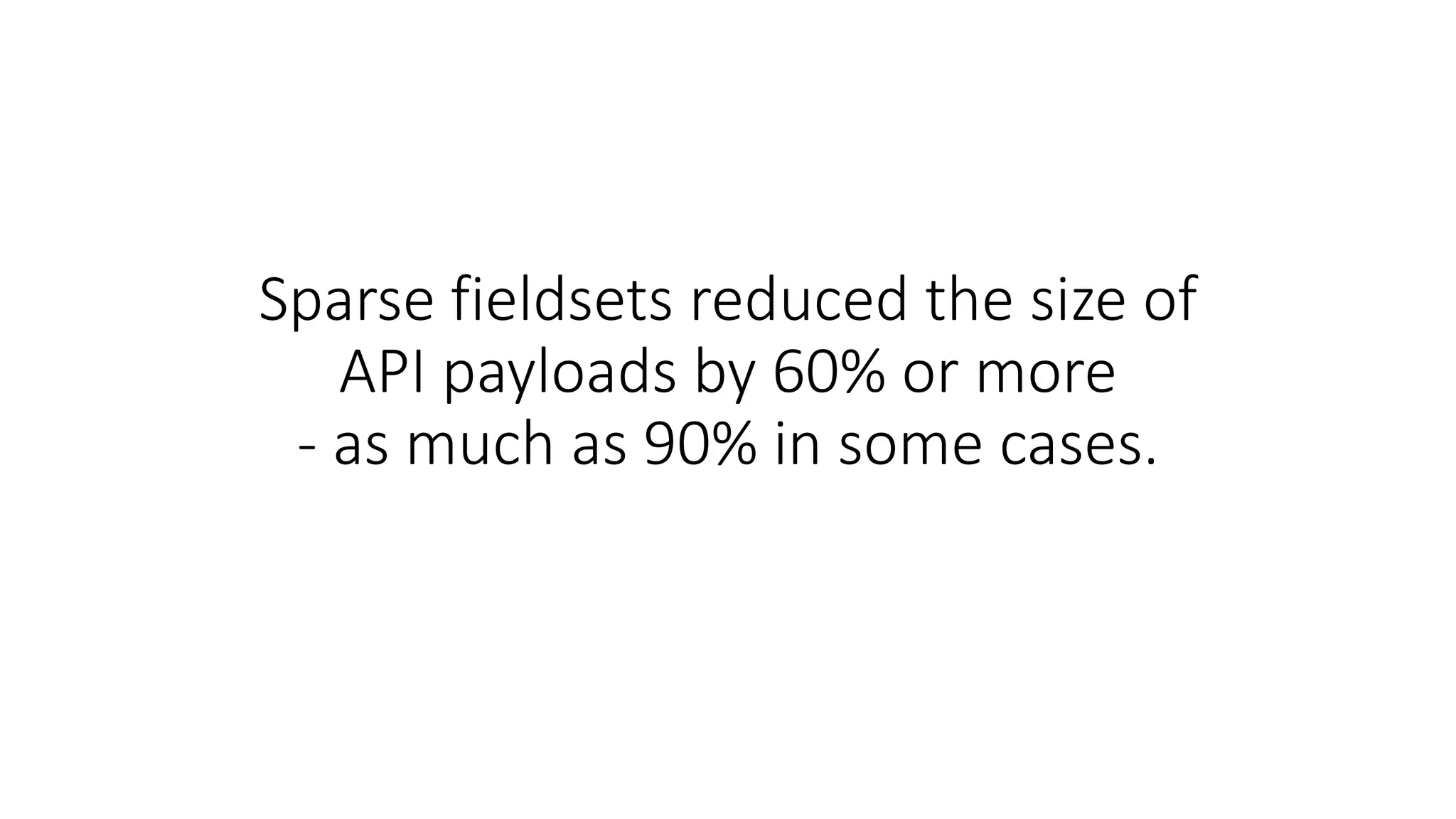 Sparse fieldsets reduced the size of
API payloads by 60% or more
- as much as 90% in some cases.
 