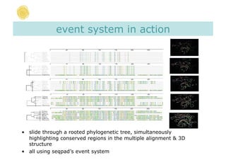event system in action




•  slide through a rooted phylogenetic tree, simultaneously
   highlighting conserved regions i...