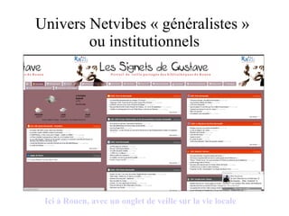 Univers Netvibes « généralistes »  ou institutionnels Ici à Rouen, avec un onglet de veille sur la vie locale 