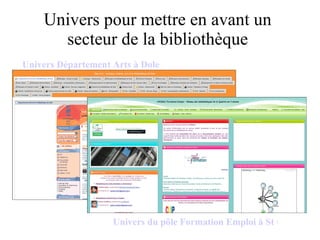 Univers pour mettre en avant un secteur de la bibliothèque Univers Département Arts à Dole Univers du pôle Formation Emploi à St Quentin en Yvelines 