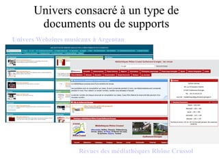 Univers consacré à un type de documents ou de supports Revues des médiathèques Rh ône  Crussol Univers Webzines musicaux à Argentan 