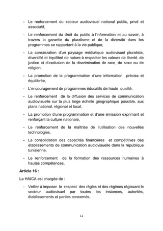 Decret loi 116 du 2 Novembre 2011 sur les medias - Tunisie