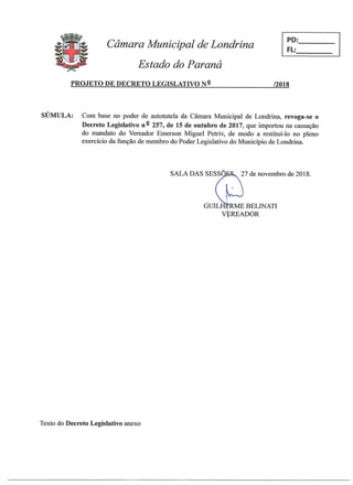 Decreto Legislativo anula cassação do mandato do Boca Aberta 