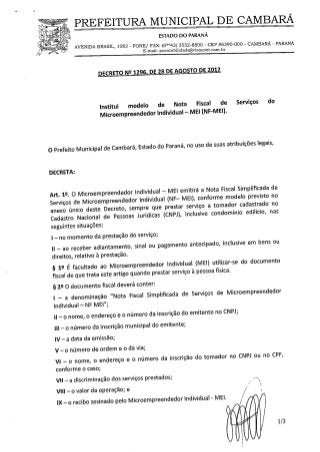 Decreto 1296 2012 - nota fiscal microempreendedor individual