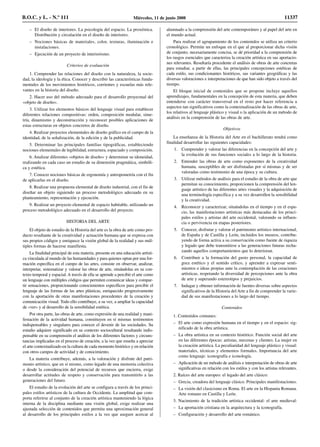 – El diseño de interiores. La psicología del espacio. La proxémica.
Distribución y circulación en el diseño de interiores.
– Nociones básicas de materiales, color, texturas, iluminación e
instalaciones.
– Ejecución de un proyecto de interiorismo.
Criterios de evaluación
1. Comprender las relaciones del diseño con la naturaleza, la socie-
dad, la ideología y la ética. Conocer y describir las características funda-
mentales de los movimientos históricos, corrientes y escuelas más rele-
vantes en la historia del diseño.
2. Hacer uso del método adecuado para el desarrollo proyectual del
«objeto de diseño».
3. Utilizar los elementos básicos del lenguaje visual para establecer
diferentes relaciones compositivas: orden, composición modular, sime-
tría, dinamismo y deconstrucción y reconocer posibles aplicaciones de
estas estructuras en objetos concretos de diseño.
4. Realizar proyectos elementales de diseño gráfico en el campo de la
identidad, de la señalización, de la edición y de la publicidad.
5. Determinar las principales familias tipográficas, estableciendo
nociones elementales de legibilidad, estructura, espaciado y composición.
6. Analizar diferentes «objetos de diseño» y determinar su idoneidad,
realizando en cada caso un estudio de su dimensión pragmática, simbóli-
ca y estética.
7. Conocer nociones básicas de ergonomía y antropometría con el fin
de aplicarlas en el diseño.
8. Realizar una propuesta elemental de diseño industrial, con el fin de
diseñar un objeto siguiendo un proceso metodológico adecuado en su
planteamiento, representación y ejecución.
9. Realizar un proyecto elemental de espacio habitable, utilizando un
proceso metodológico adecuado en el desarrollo del proyecto.
HISTORIA DEL ARTE
El objeto de estudio de la Historia del arte es la obra de arte como pro-
ducto resultante de la creatividad y actuación humana que se expresa con
sus propios códigos y enriquece la visión global de la realidad y sus múl-
tiples formas de hacerse manifiesta.
La finalidad principal de esta materia, presente en una educación artísti-
ca vinculada al mundo de las humanidades y para quienes optan por una for-
mación específica en el campo de las artes, consiste en observar, analizar,
interpretar, sistematizar y valorar las obras de arte, situándolas en su con-
texto temporal y espacial. A través de ella se aprende a percibir el arte como
un lenguaje con múltiples códigos que permiten comunicar ideas y compar-
tir sensaciones, proporcionando conocimientos específicos para percibir el
lenguaje de las formas de las artes plásticas, enriquecido progresivamente
con la aportación de otras manifestaciones procedentes de la creación y
comunicación visual. Todo ello contribuye, a su vez, a ampliar la capacidad
de «ver» y al desarrollo de la sensibilidad estética.
Por otra parte, las obras de arte, como expresión de una realidad y mani-
festación de la actividad humana, constituyen en sí mismas testimonios
indispensables y singulares para conocer el devenir de las sociedades. Su
estudio adquiere significado en su contexto sociocultural resultando indis-
pensable en su comprensión el análisis de los diferentes factores y circuns-
tancias implicadas en el proceso de creación, a la vez que enseña a apreciar
el arte contextualizado en la cultura de cada momento histórico y en relación
con otros campos de actividad y de conocimiento.
La materia contribuye, además, a la valoración y disfrute del patri-
monio artístico, que en sí mismo, como legado de una memoria colectiva
o desde la consideración del potencial de recursos que encierra, exige
desarrollar actitudes de respeto y conservación para transmitirlo a las
generaciones del futuro.
El estudio de la evolución del arte se configura a través de los princi-
pales estilos artísticos de la cultura de Occidente. La amplitud que com-
porta referirse al conjunto de la creación artística manteniendo la lógica
interna de la disciplina mediante una visión global, exige realizar una
ajustada selección de contenidos que permita una aproximación general
al desarrollo de los principales estilos a la vez que asegure acercar al
alumnado a la comprensión del arte contemporáneo y al papel del arte en
el mundo actual.
Para realizar el agrupamiento de los contenidos se utiliza un criterio
cronológico. Permite un enfoque en el que al proporcionar dicha visión
de conjunto, necesariamente concisa, se dé prioridad a la comprensión de
los rasgos esenciales que caracteriza la creación artística en sus aportacio-
nes relevantes. Resultaría procedente el análisis de obras de arte concretas
para estudiar, a partir de ellas, las principales concepciones estéticas de
cada estilo, sus condicionantes históricos, sus variantes geográficas y las
diversas valoraciones e interpretaciones de que han sido objeto a través del
tiempo.
El bloque inicial de contenidos que se propone incluye aquellos
aprendizajes, fundamentales en la concepción de esta materia, que deben
entenderse con carácter transversal en el resto por hacer referencia a
aspectos tan significativos como la contextualización de las obras de arte,
los relativos al lenguaje plástico y visual o la aplicación de un método de
análisis en la comprensión de las obras de arte.
Objetivos
La enseñanza de la Historia del Arte en el bachillerato tendrá como
finalidad desarrollar las siguientes capacidades:
1. Comprender y valorar las diferencias en la concepción del arte y
la evolución de sus funciones sociales a lo largo de la historia.
2. Entender las obras de arte como exponentes de la creatividad
humana, susceptibles de ser disfrutadas por sí mismas y de ser
valoradas como testimonio de una época y su cultura.
3. Utilizar métodos de análisis para el estudio de la obra de arte que
permitan su conocimiento, proporcionen la comprensión del len-
guaje artístico de las diferentes artes visuales y la adquisición de
una terminología específica y a su vez desarrollen la sensibilidad
y la creatividad.
4. Reconocer y caracterizar, situándolas en el tiempo y en el espa-
cio, las manifestaciones artísticas más destacadas de los princi-
pales estilos y artistas del arte occidental, valorando su influen-
cia o pervivencia en etapas posteriores.
5. Conocer, disfrutar y valorar el patrimonio artístico internacional,
de España y de Castilla y León, incluidos los museos, contribu-
yendo de forma activa a su conservación como fuente de riqueza
y legado que debe transmitirse a las generaciones futuras recha-
zando aquellos comportamientos que lo deterioran.
6. Contribuir a la formación del gusto personal, la capacidad de
goce estético y el sentido crítico, y aprender a expresar senti-
mientos e ideas propias ante la contemplación de las creaciones
artísticas, respetando la diversidad de percepciones ante la obra
de arte y superando estereotipos y prejuicios.
7. Indagar y obtener información de fuentes diversas sobre aspectos
significativos de la Historia del Arte a fin de comprender la varie-
dad de sus manifestaciones a lo largo del tiempo.
Contenidos
1. Contenidos comunes:
– El arte como expresión humana en el tiempo y en el espacio: sig-
nificado de la obra artística.
– La obra artística en su contexto histórico. Función social del arte
en las diferentes épocas: artistas, mecenas y clientes. La mujer en
la creación artística. La peculiaridad del lenguaje plástico y visual:
materiales, técnicas y elementos formales. Importancia del arte
como lenguaje: iconografía e iconología.
– Aplicación de un método de análisis e interpretación de obras de arte
significativas en relación con los estilos y con los artistas relevantes.
2. Raíces del arte europeo: el legado del arte clásico:
– Grecia, creadora del lenguaje clásico. Principales manifestaciones.
– La visión del clasicismo en Roma. El arte en la Hispania Romana.
Arte romano en Castilla y León.
3. Nacimiento de la tradición artística occidental: el arte medieval:
– La aportación cristiana en la arquitectura y la iconografía.
– Configuración y desarrollo del arte románico.
B.O.C. y L. - N.º 111 Miércoles, 11 de junio 2008 11337
 