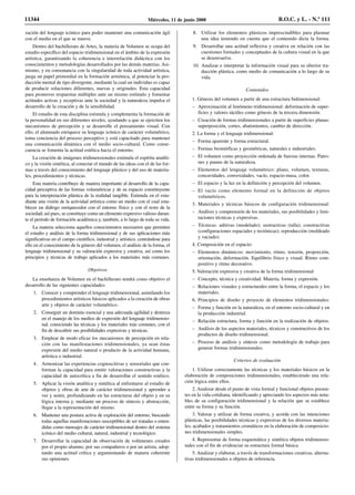 zación del lenguaje icónico para poder mantener una comunicación ágil
con el medio en el que se mueve.
Dentro del bachillerato de Artes, la materia de Volumen se ocupa del
estudio específico del espacio tridimensional en el ámbito de la expresión
artística, garantizando la coherencia e interrelación didáctica con los
conocimientos y metodologías desarrollados por las demás materias. Asi-
mismo, y en consonancia con la singularidad de toda actividad artística,
juega un papel primordial en la formación armónica, al potenciar la pro-
ducción mental de tipo divergente, mediante la cual un individuo es capaz
de producir soluciones diferentes, nuevas y originales. Esta capacidad
para promover respuestas múltiples ante un mismo estímulo y fomentar
actitudes activas y receptivas ante la sociedad y la naturaleza impulsa el
desarrollo de la creación y de la sensibilidad.
El estudio de esta disciplina estimula y complementa la formación de
la personalidad en sus diferentes niveles, ayudando a que se ejerciten los
mecanismos de percepción y se desarrolle el pensamiento visual. Con
ello, el alumnado enriquece su lenguaje icónico de carácter volumétrico,
toma conciencia del proceso perceptivo y está capacitado para mantener
una comunicación dinámica con el medio socio-cultural. Como conse-
cuencia se fomenta la actitud estética hacia el entorno.
La creación de imágenes tridimensionales estimula el espíritu analíti-
co y la visión sintética, al conectar el mundo de las ideas con el de las for-
mas a través del conocimiento del lenguaje plástico y del uso de materia-
les, procedimientos y técnicas.
Esta materia contribuye de manera importante al desarrollo de la capa-
cidad perceptiva de las formas volumétricas y de su espacio constituyente
para la interpretación plástica de la realidad tangible. Estimula en el estu-
diante una visión de la actividad artística como un medio con el cual esta-
blecer un diálogo enriquecedor con el entorno físico y con el resto de la
sociedad; así pues, se constituye como un elemento expresivo valioso duran-
te el período de formación académica y, también, a lo largo de toda su vida.
La materia selecciona aquellos conocimientos necesarios que permiten
el estudio y análisis de la forma tridimensional y de sus aplicaciones más
significativas en el campo científico, industrial y artístico, centrándose para
ello en el conocimiento de la génesis del volumen, el análisis de la forma, el
lenguaje tridimensional y su valoración expresiva y creativa, así como los
principios y técnicas de trabajo aplicados a los materiales más comunes.
Objetivos
La enseñanza de Volumen en el bachillerato tendrá como objetivo el
desarrollo de las siguientes capacidades:
1. Conocer y comprender el lenguaje tridimensional, asimilando los
procedimientos artísticos básicos aplicados a la creación de obras
arte y objetos de carácter volumétrico.
2. Conseguir un dominio esencial y una adecuada agilidad y destreza
en el manejo de los medios de expresión del lenguaje tridimensio-
nal, conociendo las técnicas y los materiales más comunes, con el
fin de descubrir sus posibilidades expresivas y técnicas.
3. Emplear de modo eficaz los mecanismos de percepción en rela-
ción con las manifestaciones tridimensionales, ya sean éstas
expresión del medio natural o producto de la actividad humana,
artística o industrial.
4. Armonizar las experiencias cognoscitivas y sensoriales que con-
forman la capacidad para emitir valoraciones constructivas y la
capacidad de autocrítica a fin de desarrollar el sentido estético.
5. Aplicar la visión analítica y sintética al enfrentarse al estudio de
objetos y obras de arte de carácter tridimensional y aprender a
ver y sentir, profundizando en las estructuras del objeto y en su
lógica interna y, mediante un proceso de síntesis y abstracción,
llegar a la representación del mismo.
6. Mantener una postura activa de exploración del entorno, buscando
todas aquellas manifestaciones susceptibles de ser tratadas o enten-
didas como mensajes de carácter tridimensional dentro del sistema
icónico del medio cultural, natural, industrial y tecnológico.
7. Desarrollar la capacidad de observación de volúmenes creados
por el propio alumno, por sus compañeros o por un artista, adop-
tando una actitud crítica y argumentando de manera coherente
sus opiniones.
8. Utilizar los elementos plásticos imprescindibles para plasmar
una idea teniendo en cuenta que el contenido dicta la forma.
9. Desarrollar una actitud reflexiva y creativa en relación con las
cuestiones formales y conceptuales de la cultura visual en la que
se desenvuelve.
10. Analizar e interpretar la información visual para su ulterior tra-
ducción plástica, como medio de comunicación a lo largo de su
vida.
Contenidos
1. Génesis del volumen a partir de una estructura bidimensional:
– Aproximación al fenómeno tridimensional: deformación de super-
ficies y valores táctiles como génesis de la tercera dimensión.
– Creación de formas tridimensionales a partir de superficies planas:
superposición, cortes, abatimientos, cambio de dirección.
2. La forma y el lenguaje tridimensional:
– Forma aparente y forma estructural.
– Formas biomórficas y geométricas, naturales e industriales.
– El volumen como proyección ordenada de fuerzas internas. Patro-
nes y pautas de la naturaleza.
– Elementos del lenguaje volumétrico: plano, volumen, texturas,
concavidades, convexidades, vacío, espacio-masa, color.
– El espacio y la luz en la definición y percepción del volumen.
– El vacío como elemento formal en la definición de objetos
volumétricos.
3. Materiales y técnicas básicos de configuración tridimensional:
– Análisis y comprensión de los materiales, sus posibilidades y limi-
taciones técnicas y expresivas.
– Técnicas: aditivas (modelado); sustractivas (talla); constructivas
(configuraciones espaciales y tectónicas); reproducción (moldeado
y vaciado).
4. Composición en el espacio:
– Elementos dinámicos: movimiento, ritmo, tensión, proporción,
orientación, deformación. Equilibrio físico y visual. Ritmo com-
positivo y ritmo decorativo.
5. Valoración expresiva y creativa de la forma tridimensional:
– Concepto, técnica y creatividad. Materia, forma y expresión.
– Relaciones visuales y estructurales entre la forma, el espacio y los
materiales.
6. Principios de diseño y proyecto de elementos tridimensionales:
– Forma y función en la naturaleza, en el entorno socio-cultural y en
la producción industrial.
– Relación estructura, forma y función en la realización de objetos.
– Análisis de los aspectos materiales, técnicos y constructivos de los
productos de diseño tridimensional.
– Proceso de análisis y síntesis como metodología de trabajo para
generar formas tridimensionales.
Criterios de evaluación
1. Utilizar correctamente las técnicas y los materiales básicos en la
elaboración de composiciones tridimensionales, estableciendo una rela-
ción lógica entre ellos.
2. Analizar desde el punto de vista formal y funcional objetos presen-
tes en la vida cotidiana, identificando y apreciando los aspectos más nota-
bles de su configuración tridimensional y la relación que se establece
entre su forma y su función.
3. Valorar y utilizar de forma creativa, y acorde con las intenciones
plásticas, las posibilidades técnicas y expresivas de los diversos materia-
les, acabados y tratamientos cromáticos en la elaboración de composicio-
nes tridimensionales simples.
4. Representar de forma esquemática y sintética objetos tridimensio-
nales con el fin de evidenciar su estructura formal básica.
5. Analizar y elaborar, a través de transformaciones creativas, alterna-
tivas tridimensionales a objetos de referencia.
11344 Miércoles, 11 de junio 2008 B.O.C. y L. - N.º 111
 