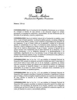 Decreto 228-13 que da Inicio al Proceso del Pacto Educativo en Republica Dominicana