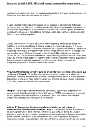 Decreto 3022 dic de 2013 NIIF PYMES grupo 2 resumen implementacion y marco tecnico
modificaciones o adiciones, ni con Ios ...