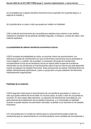 Decreto 3022 dic de 2013 NIIF PYMES grupo 2 resumen implementacion y marco tecnico
(a) es probable que cualquier beneficio...
