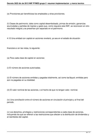 Decreto 3022 dic de 2013 NIIF PYMES grupo 2 resumen implementacion y marco tecnico
(e) Provisiones por beneficiosa los emp...