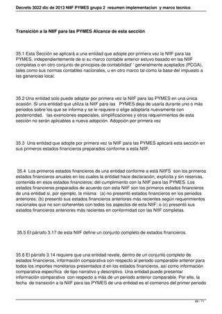 Decreto 3022 dic de 2013 NIIF PYMES grupo 2 resumen implementacion y marco tecnico
Transición a la NIIF para las PYMES Alc...
