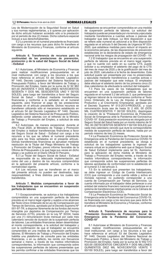 DECRETO DE URGENCIA Nº 038-2020 DECRETO DE URGENCIA QUE ESTABLECE MEDIDAS COMPLEMENTARIAS PARA MITIGAR LOS EFECTOS ECONÓMICOS CAUSADOS A LOS TRABAJADORES Y EMPLEADORES ANTE EL COVID-19 Y OTRAS MEDIDAS
