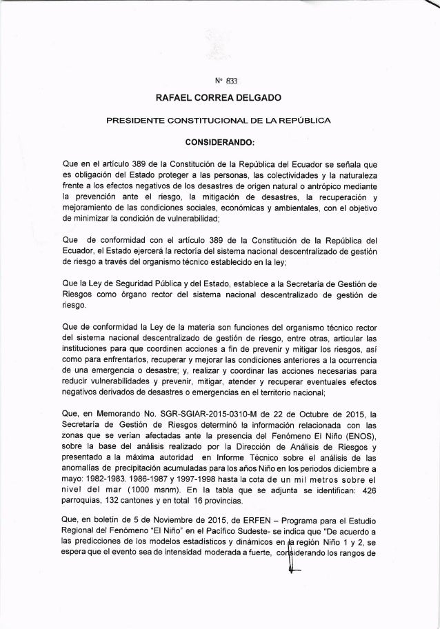 decreto 833 Excepción Decreto No de 833 Estado