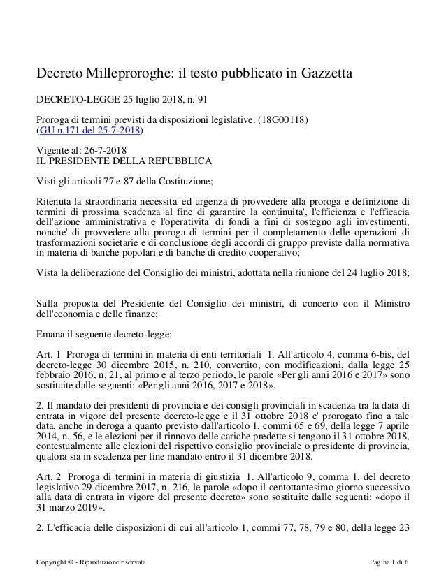 Il testo del Decreto milleproroghe