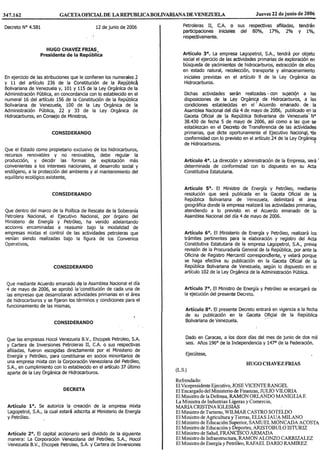 Decreto Nº 4.581, Mediante El Cual Se Autoriza La CreacióN De La Empresa Mixta Lagopetrol, S.A