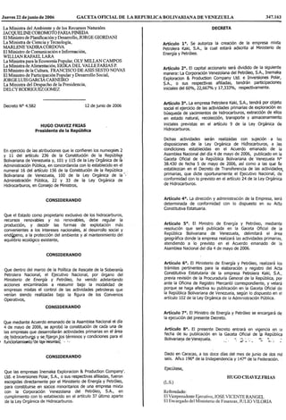 Decreto Nº 4.582, Mediante El Cual Se Autoriza La CreacióN De La Empresa Mixta Petrolera Kaki, S.A