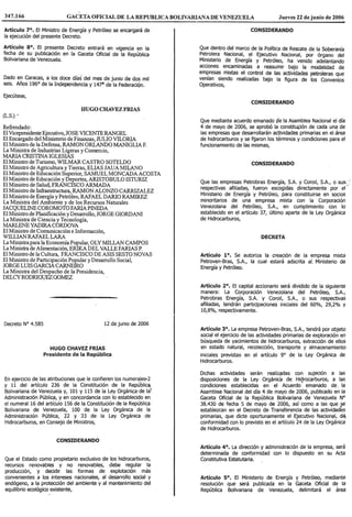 Decreto Nº 4.585, Mediante El Cual Se Autoriza La CreacióN De La Empresa Mixta Petroven Bras, S.A