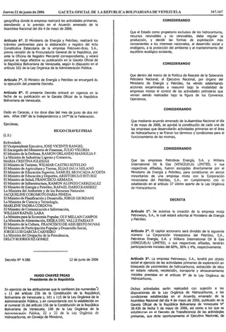 Decreto Nº 4.586, Mediante El Cual Se Autoriza La CreacióN De La Empresa Mixta Petrowayú, S.A