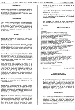 Decreto Nº 4.591, Mediante El Cual Se Autoriza La CreacióN De La Empresa Mixta Petrocabimas, S.A