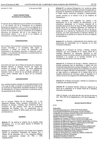 Decreto Nº 4.593, Mediante El Cual Se Autoriza La CreacióN De La Empresa Mixta PetroguáRico, S.A