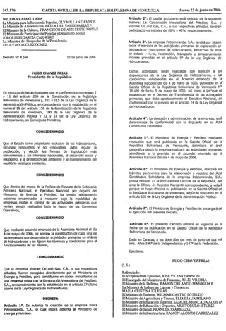 Decreto Nº 4.594, Mediante El Cual Se Autoriza La CreacióN De La Empresa Mixta Petromiranda, S.A