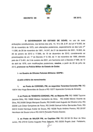 Decreto promoção de oficiais da pmgo julho 2013